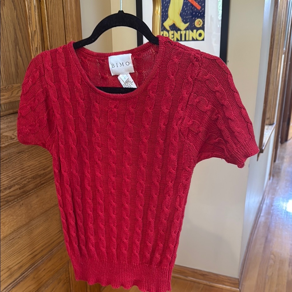 Red Cable Knit Sweater by Bimo